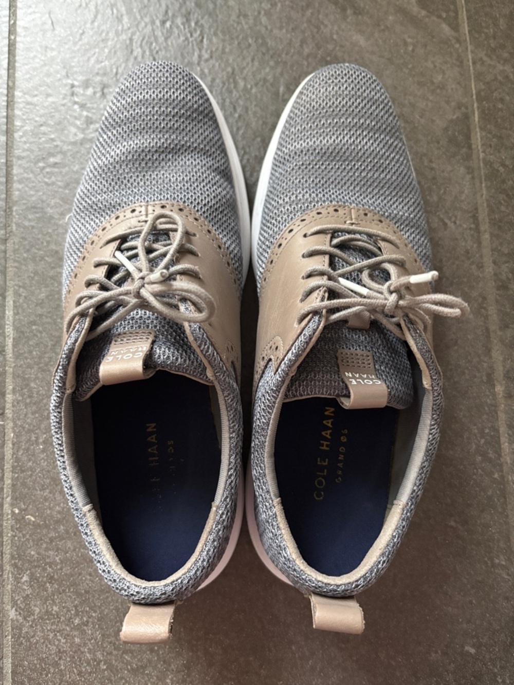 Cole Haan Gray Knit and Tan Leather-Accent Oxfords